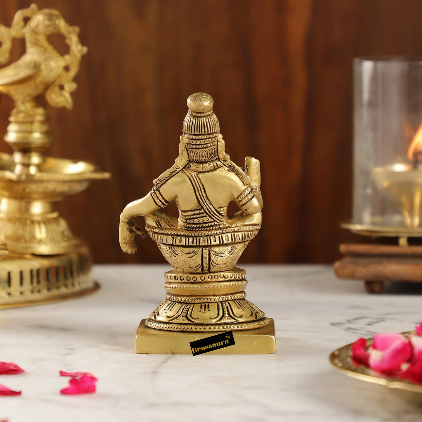Brassaura™ Brass Lord Ayyappan Swamy Idol – 5 inch | 0.9 kg | Superfine Brass Statue with Bow & Arrow for Home Temple & Decor