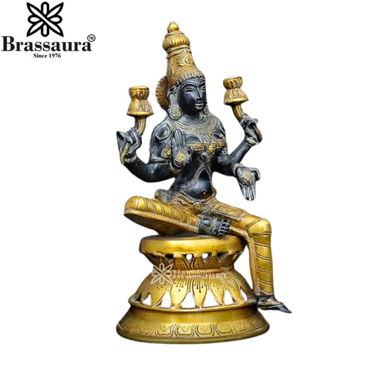 Brassaura™ Artistic Brass Laxmi Idol – Height 12.1 Inches & Weight 3.98 Kgs | Home & Puja Décor