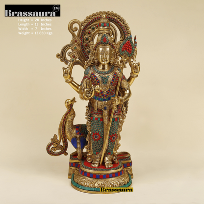 Brassaura™ Kartikeya Murugan Statue – 20 Inches Height, 13.85 Kgs – Exquisite Brass Idol