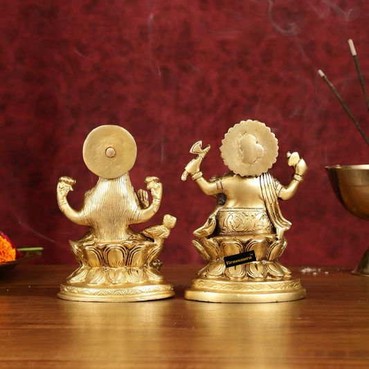 Brassaura™ Brass Duo – Ganesha & Lakshmi Idols | Height 5 Inches, Weight 2 Kgs | Auspicious Set