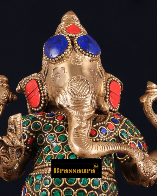 Brassaura™ Standing Brass Ganesha Idol – 10 Inch Height | 2.58 kg | Symbol of Wisdom & Prosperity