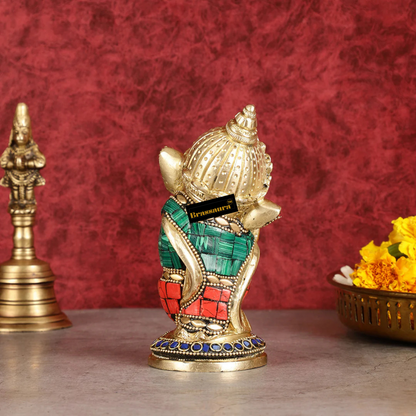 Brassaura™ Baby Ganesha Aashirwad Brass Idol – Height 5 Inches, Weight 1 Kg | Office & Home Décor