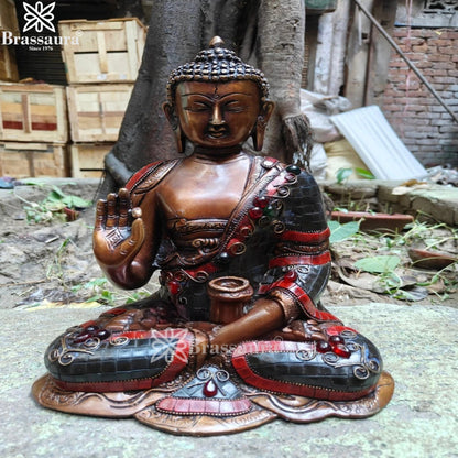 Brass Blessing Gem Stone Work Buddha Weight 5.3 kg & Height 11.5 Inch