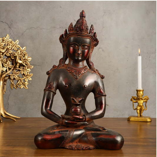 Brassaura™ Pure Brass Blessing Buddha Statue in Green Antique Finish – Height 10.5 Inches, Weight 3.42 Kgs (Copy) (Copy)