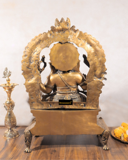 Brassaura™ Unique Brass Lord Ganesha Statue – 11.5" Height, 6.16 kg – Handcrafted Divine Elegance