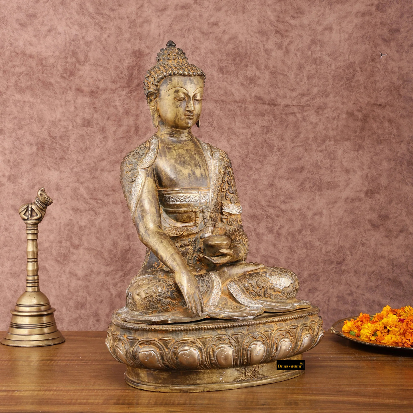 Brassaura™ Pure Brass Enlightened Nirvana Buddha Idol – Height 17 Inches, Weight 12 Kgs