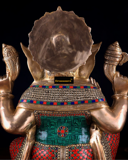 Brassaura™ Pure Brass Ganesha Statue with Flora Meenakari – 20" Height, 22 kg – Elegant Spiritual Masterpiece
