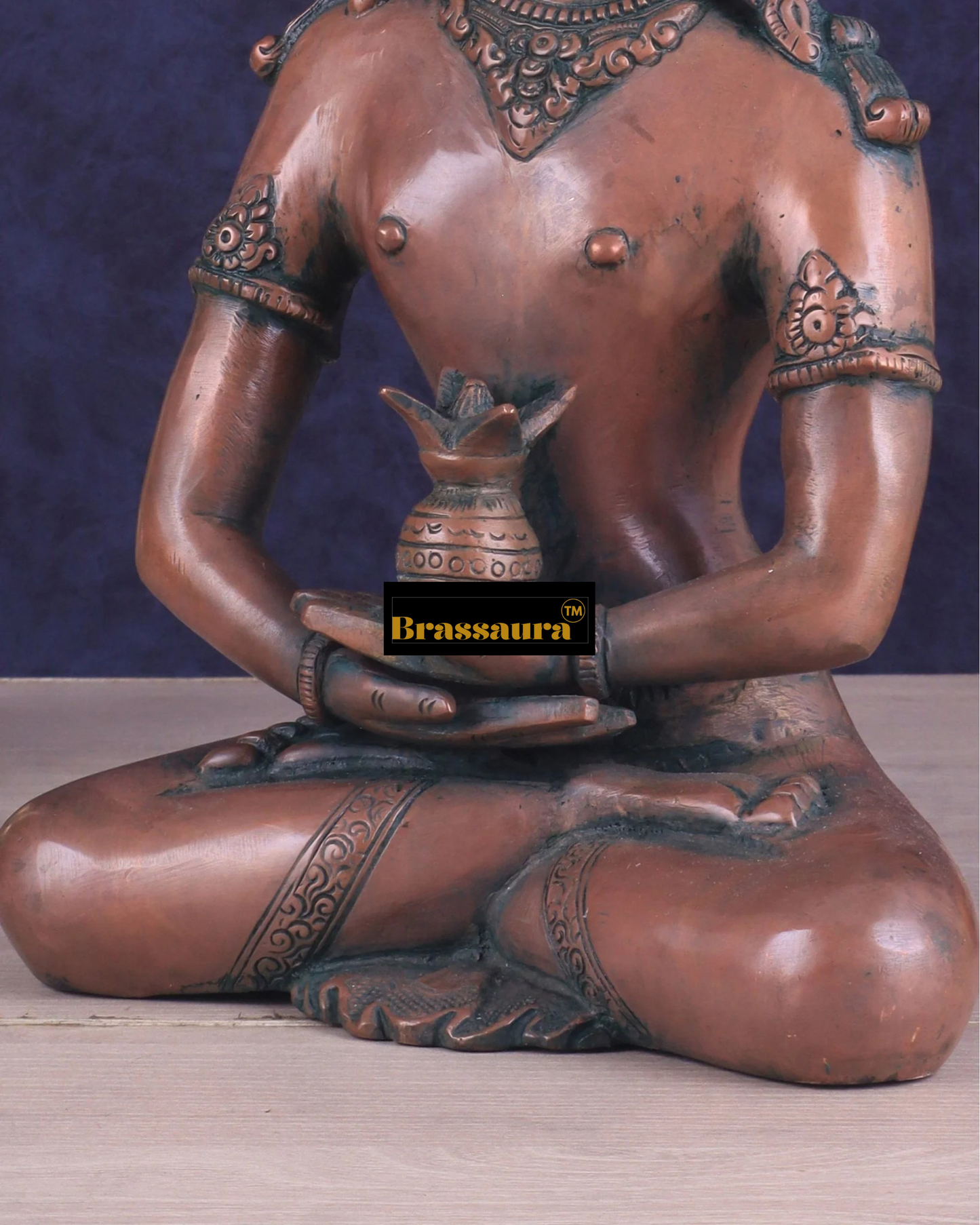 Brassaura™ Pure Brass Meditating Crowned Buddha Idol – Height 13 Inches, Weight 5.16 Kgs