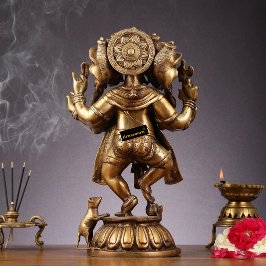 Brassaura™ Brass Panchmukhi Dancing Ganesha Statue – Antique Finish | Height 15 Inches, Weight 8 Kgs