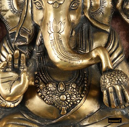 Brassaura™ Brass Full Body Lord Ganesha Wall Hanging – 14" Height, 6.5 kg – Intricately Handcrafted Décor