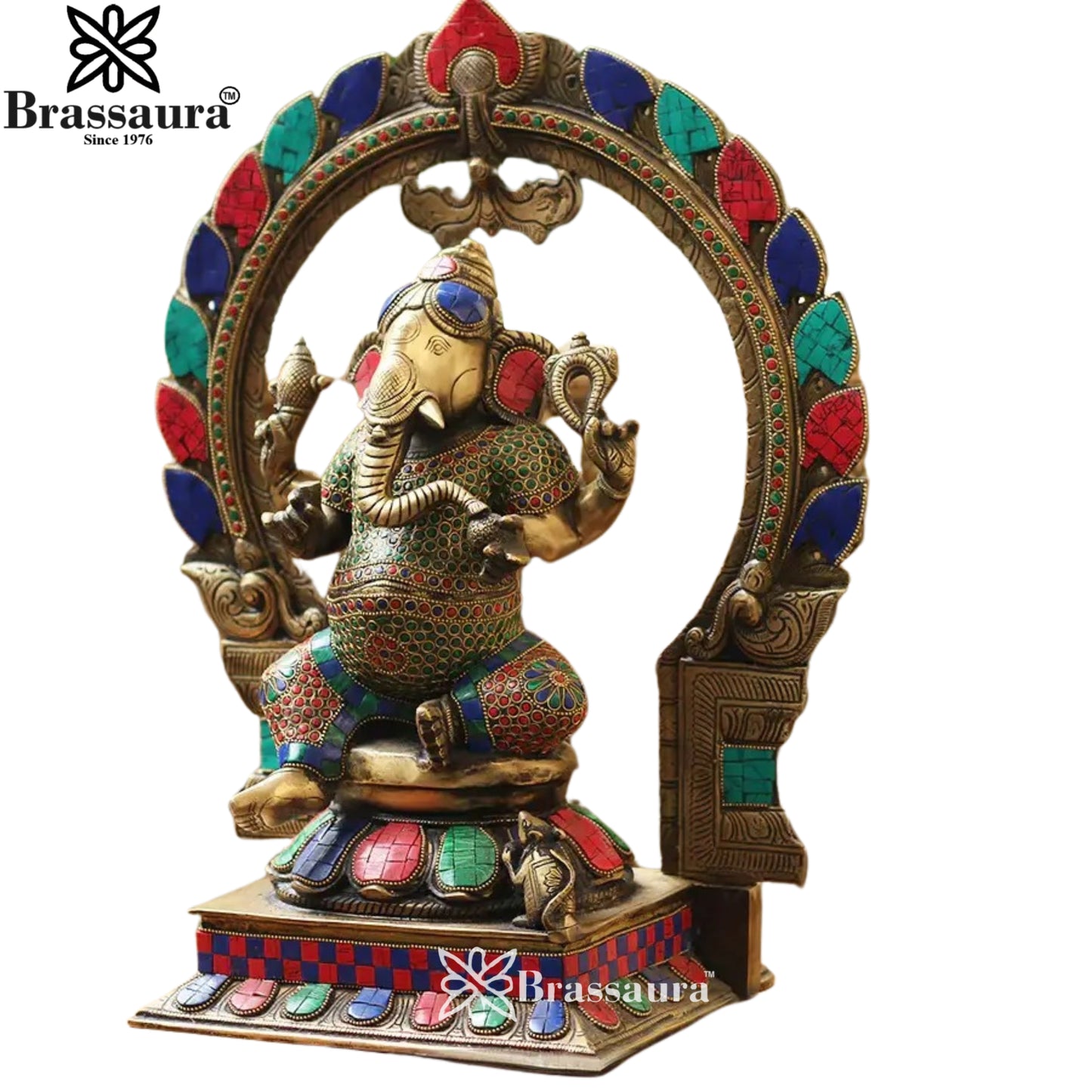 Brass Gem Stone Ganesha Statue Weight 12.63 Kg & Height 18 Inch