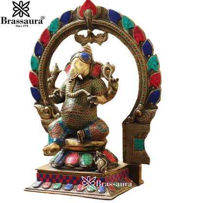Brass Gem Stone Ganesha Statue Weight 12.63 Kg & Height 18 Inch