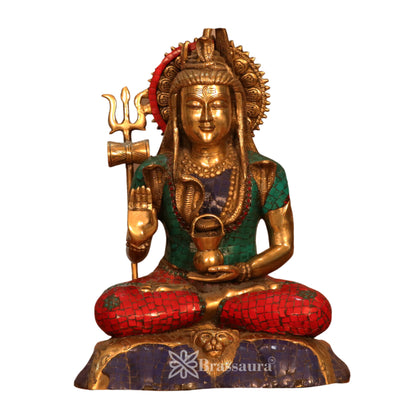 Brassaura™ Lord Shiva Gemstone Brass Sculpture – Height 17.5 Inches & 11.5 Kgs | Temple & Home Décor