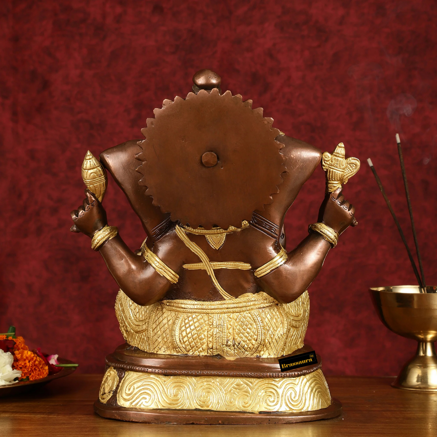 Brassaura™ Pure Brass Lord Ganesha Statue – South Copper Gold Finish | Height 11 Inches, Weight 7.8 Kgs