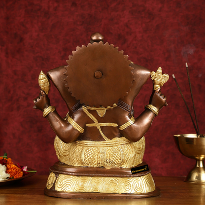 Brassaura™ Pure Brass Lord Ganesha Statue – South Copper Gold Finish | Height 11 Inches, Weight 7.8 Kgs