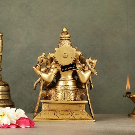 Brassaura™ Pure Brass Ganesha with Riddhi Siddhi – Height 7 Inches, Weight 2.5 Kgs | Auspicious Idol