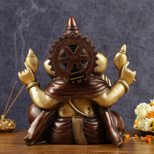 Brassaura™ Ganapati Aashirwad Idol in Chola Copper Gold Finish – Height 13 Inches, Weight 12 Kgs
