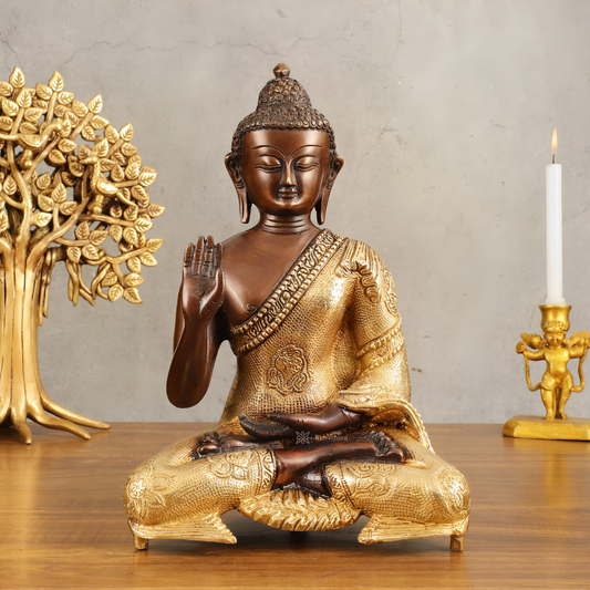 Brassaura™ Pure Brass Blessing Buddha Statue in Green Antique Finish – Height 10.5 Inches, Weight 3.42 Kgs (Copy)
