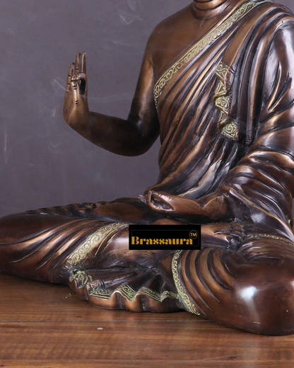 Brassaura™ Pure Brass Buddha Idol – Height 15 Inches, Weight 7.8 Kgs