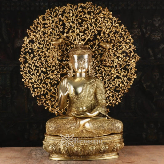 Brass Blessing Tree Buddha Weight 27.3 kg & Height 30 Inch