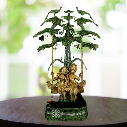 Brass Green Patina Radha Krishna Jhula Weight 39 Kg And Height 35 Inch