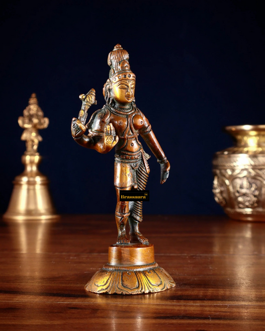 Brassaura™ Brass Ardhanarishwar Statue – Height 6 Inches & Weight 0.4 Kgs | Vedic Home Altar Décor