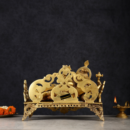 Brassaura™ Pure Brass Resting Ganesha Statue | Height 9 inch | Weight 6.3 Kg | Serene Home Decor