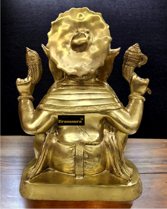 Brassaura™ Pure Brass Lord Ganesha Statue in Aashirwaad Mudra – Height 22 Inches, Weight 24 Kgs