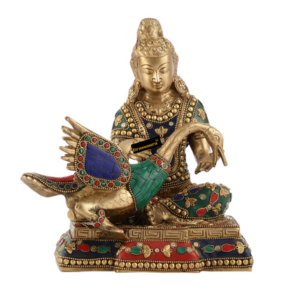 Brassaura™ Brass Buddha Healing the Swan Statue – Height 9 Inches | Weight 5 Kgs | Meenakari & Stonework
