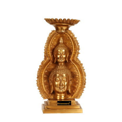 Brassaura™ Brass Buddha Candle Stand – Height 12 Inches | Weight 3.5 Kgs | Home & Meditation Decor