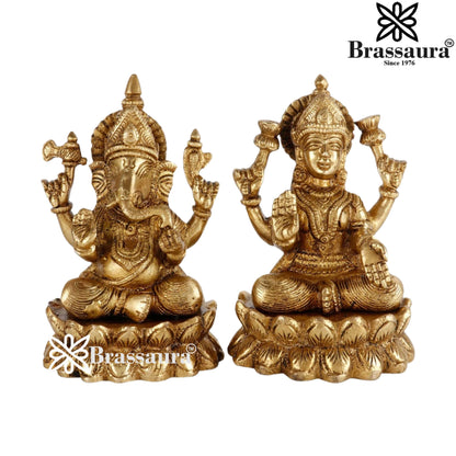 Brassaura™ Traditional Brass Laxmi Ganesha Murti – Height 5 Inches & Weight 2.9 Kgs | Puja & Temple Idol