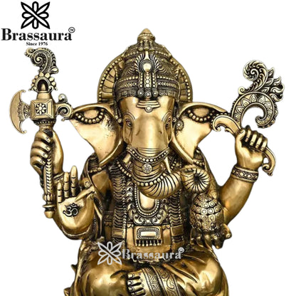 Brass Lotus Ganesha Statue Weight 31.27 Kg And Height 22 Inch