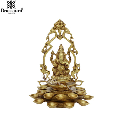 Brass Ganesha With Multiple Diya Weight 3.8 Kg And Height 12 Inch