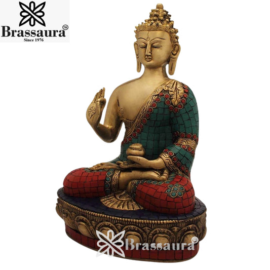 Brassaura® Vintage Buddha Idol for Home & Décor | Pure Superfine Brass Handcrafted Murti, Brass Statue for Home Temple, Pooja Room | Height 12 Inches | Weight 4 Kg