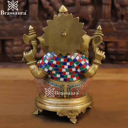 Brass Gem Stone Work Ganesha Weight 7 Kg & Height 12 Inch