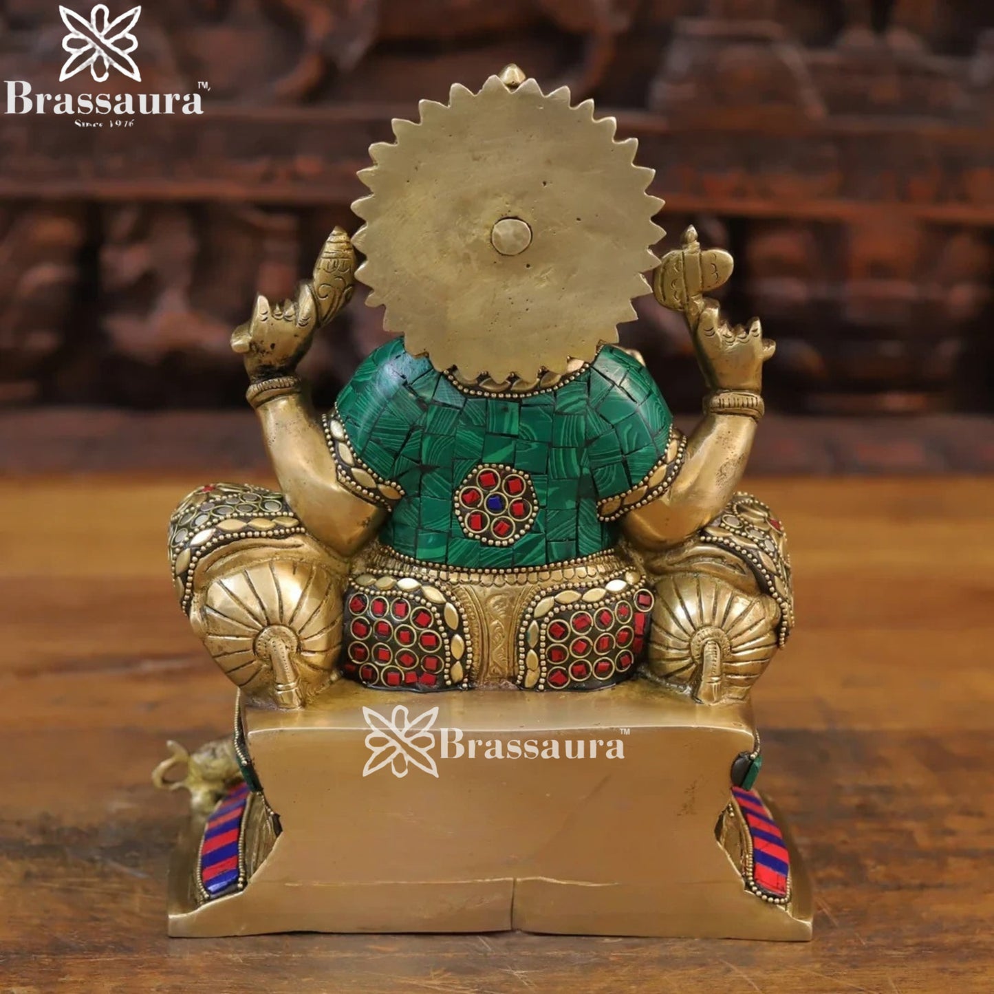 Brass Gem Stone Work Ganesha Weight 4.82 Kg & Height 9.5 Inch