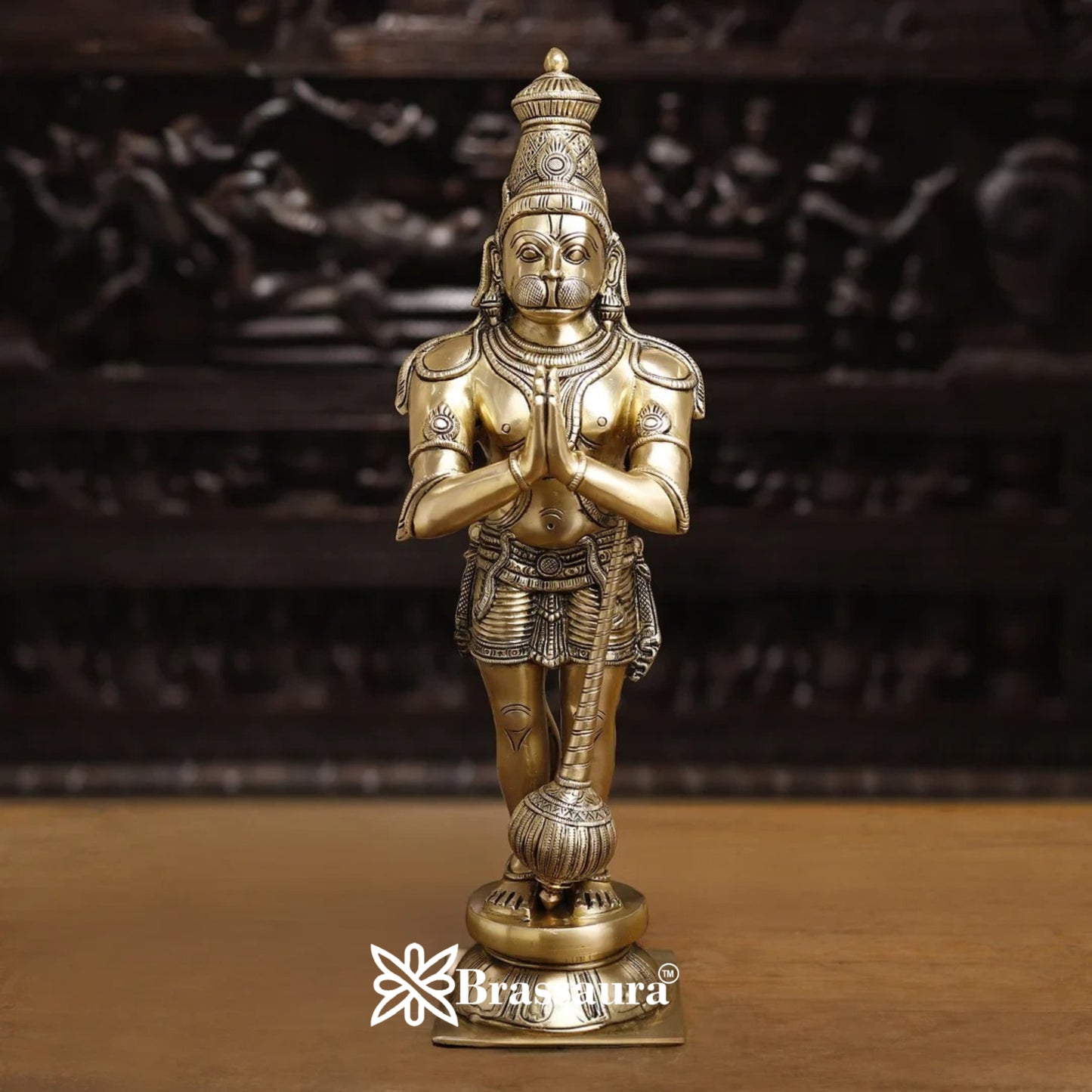Brassaura™ Brass Sankat Mochan Hanuman Murti – Height 21.5 Inches & Weight 8.92 Kgs| Spiritual Gifting