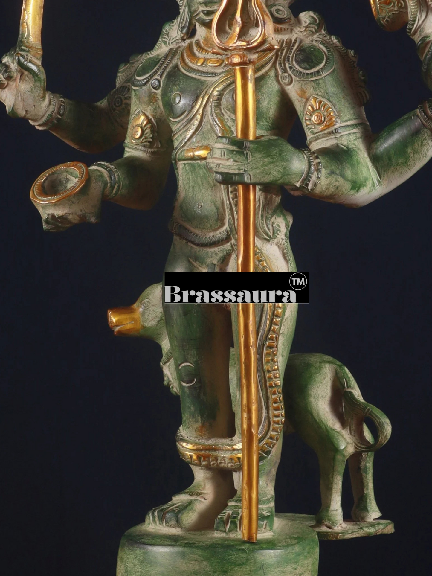 Brassaura™ Superfine Brass Kala Bhairava Statue with Vahana Dog – Height 17.5 inches | Weight 9 kgs