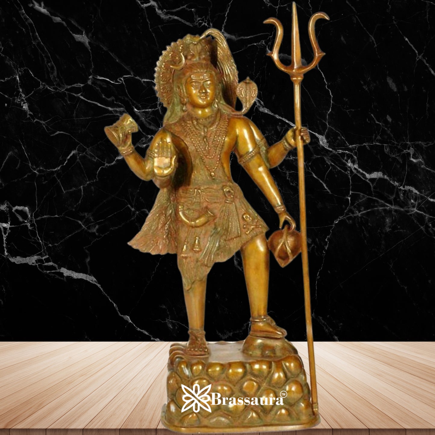 Brassaura™ Decorative Brass Shiva Statue – Height 27 Inches & Weight 20 Kgs | Spiritual Idol for Home Décor