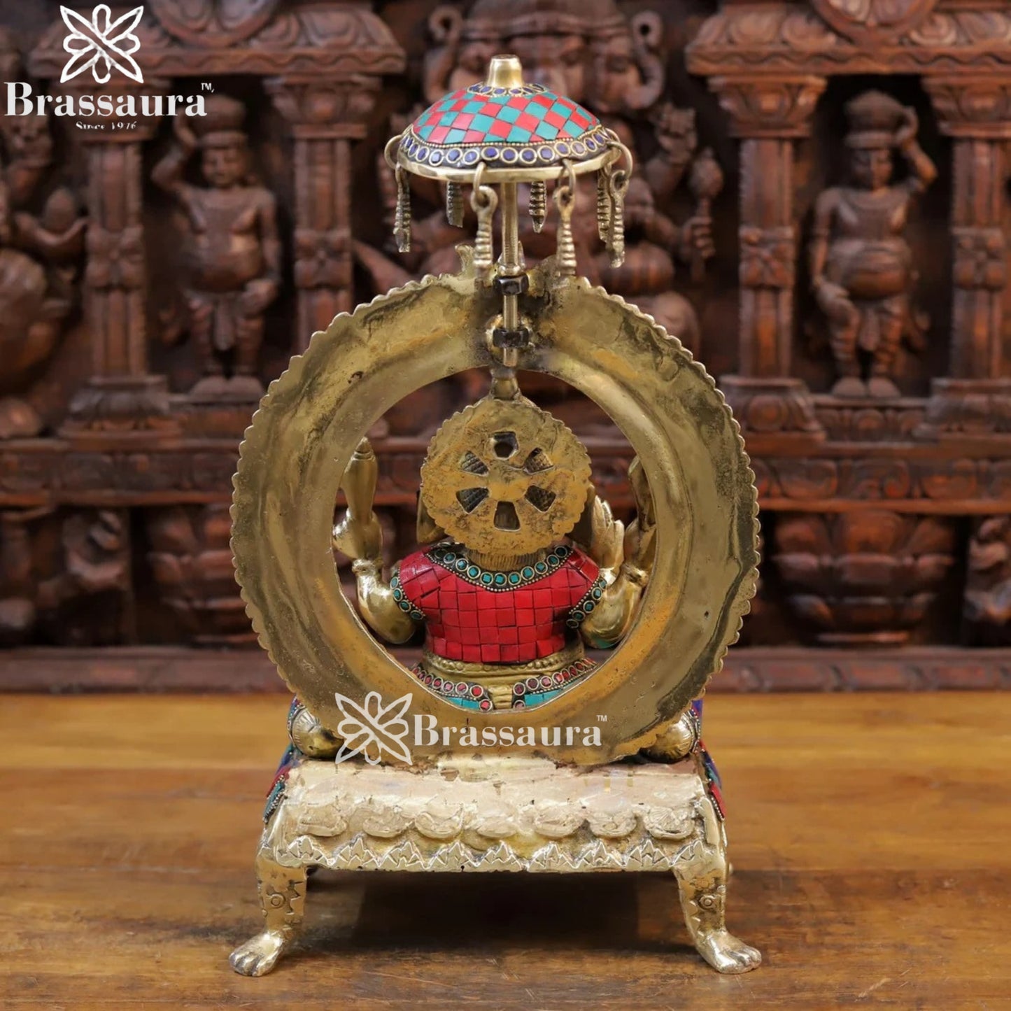 Brass Gem Stone Work Ring Ganesha Weight 9 Kg & Height 18 Inch