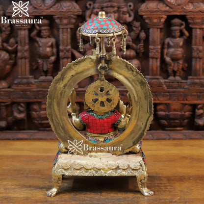 Brass Gem Stone Work Ring Ganesha Weight 9 Kg & Height 18 Inch