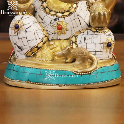 Brass Gem Stone Work Ganesha Weight 3.2 Kg & Height 8 Inch