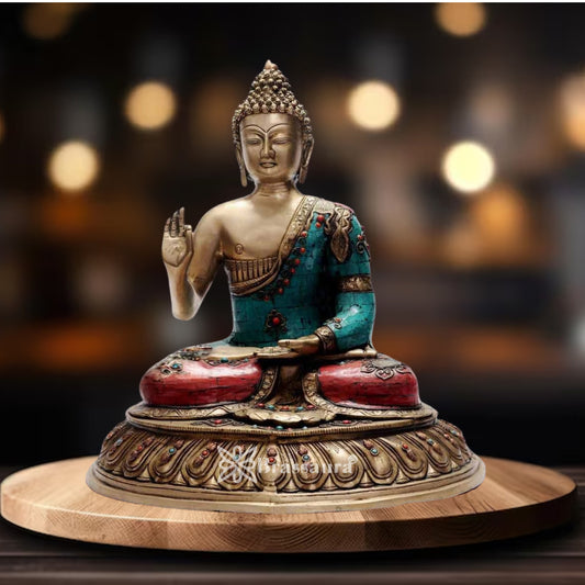 Brass Gem Stone Work Buddha Weight 15 Kg & Height 20 Inch
