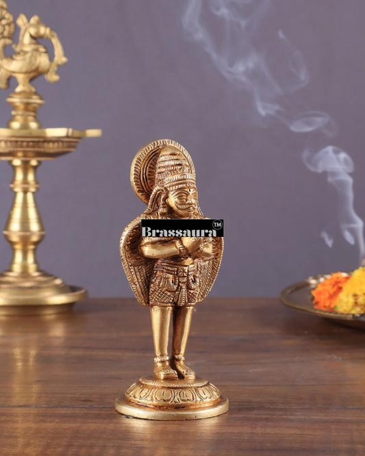 ब्रासौरे™ हस्तनिर्मित पीतल की गरुड़ प्रतिमा - ऊँचाई 6 इंच, वज़न 600 ग्राम