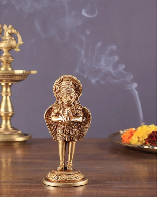 ब्रासौरे™ हस्तनिर्मित पीतल की गरुड़ प्रतिमा - ऊँचाई 6 इंच, वज़न 600 ग्राम