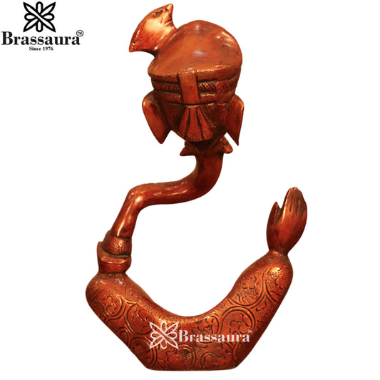 Brassaura® Artistic Sitting Brass Ganesha Décor | Modern Abstract Design | Height 10.2 Inches