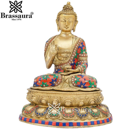 Brass Blessing Gem Stone Work Buddha Weight 5 kg & Height 13 Inch