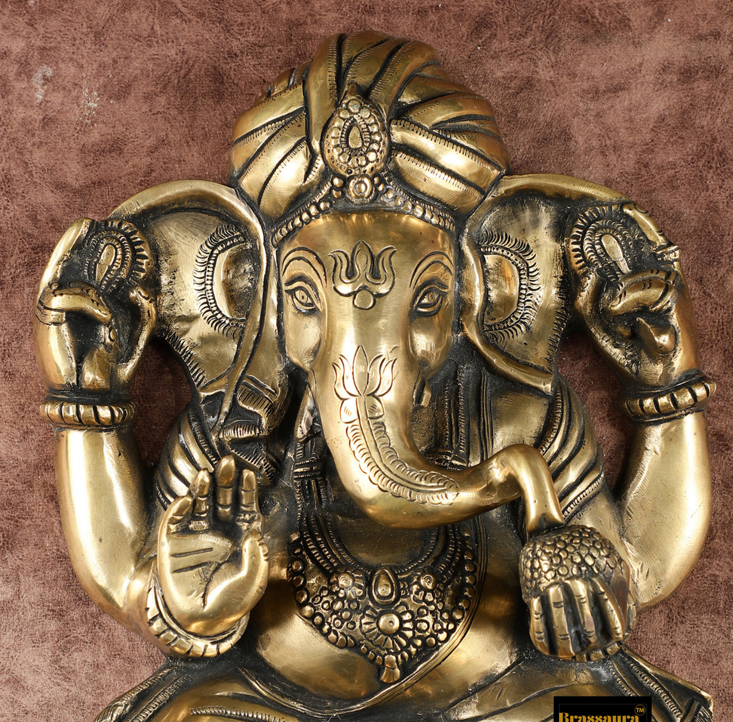 Brassaura™ Brass Full Body Lord Ganesha Wall Hanging – 14" Height, 6.5 kg – Intricately Handcrafted Décor