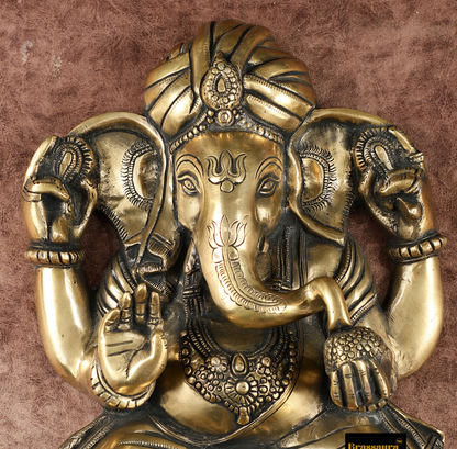 Brassaura™ Brass Full Body Lord Ganesha Wall Hanging – 14" Height, 6.5 kg – Intricately Handcrafted Décor