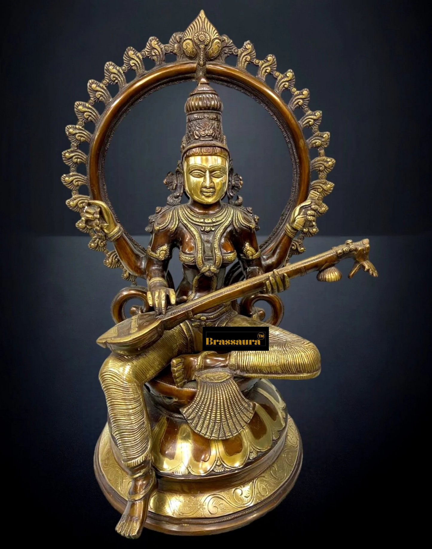 Brassaura™ Divine Brass Deity Set – Ganapati, Saraswati & Lakshmi | Height 27 inch Each | Weight 99 Kg | Premium Home Decor